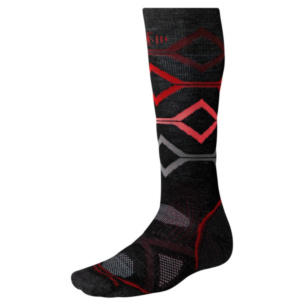 SmartWool PHD Medium Snowboard Socks, Black-Red, swatch