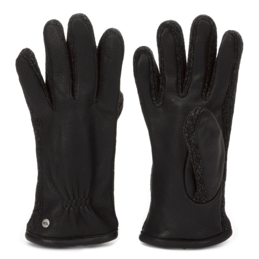 UGG Australia Leather with Knit Sidewalls Mens Gloves, Black Multi, medium