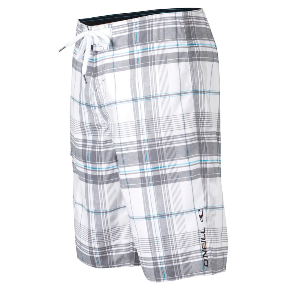 O'Neill Santa Cruz Plaid Board Shorts, White, swatch
