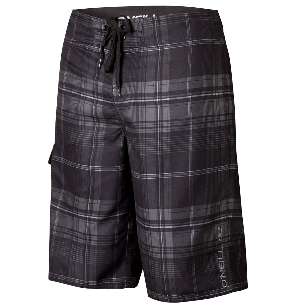 O'Neill Santa Cruz Plaid Board Shorts, Black, medium