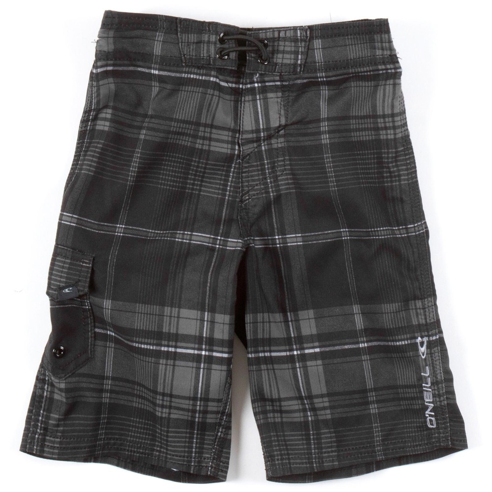O'Neill Santa Cruz Plaid Boys Bathing Suit, Black, swatch