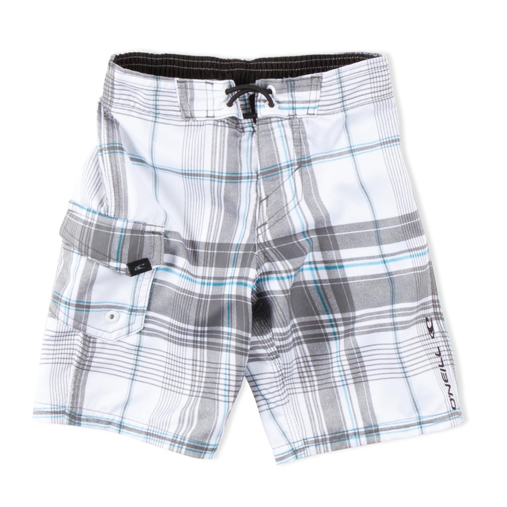 O'Neill Santa Cruz Plaid Boys Bathing Suit, White, swatch