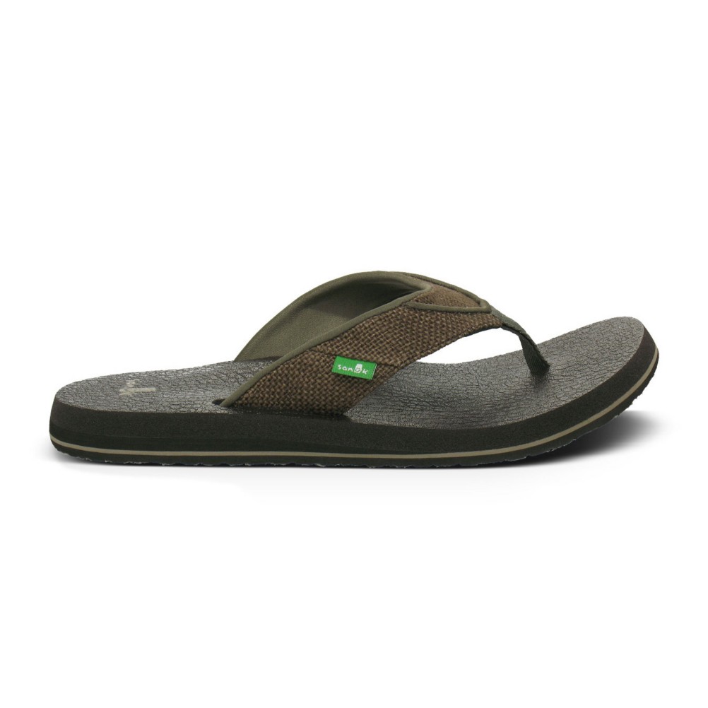 Sanuk Beer Cozy Jute Mens Flip Flops, Chocolate, medium
