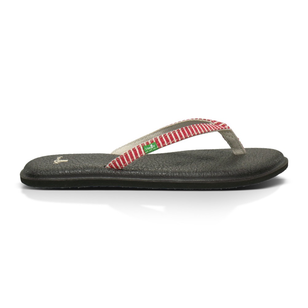 Sanuk Yoga Spree Funk Womens Flip Flops, Red-Stripes, medium