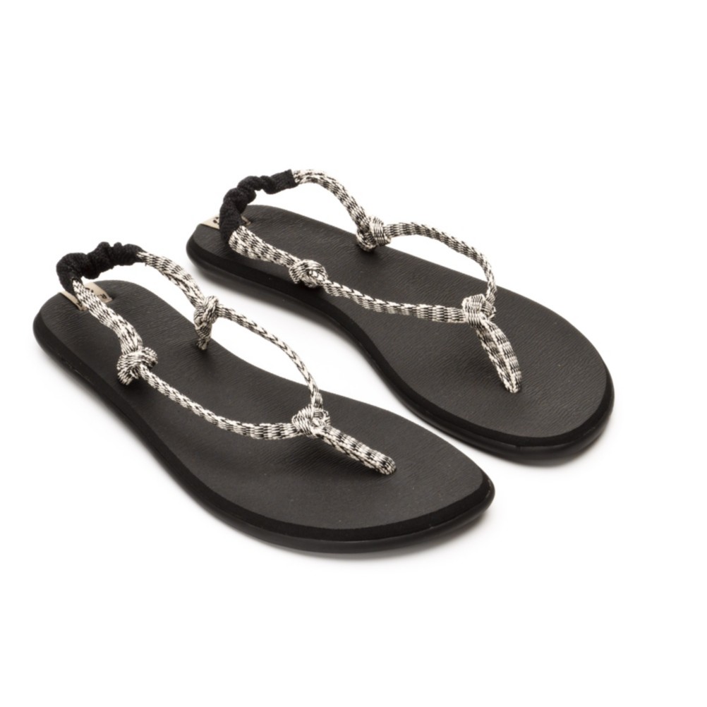 Sanuk Rasta Knotty Womens Flip Flops, Black-Cream, medium