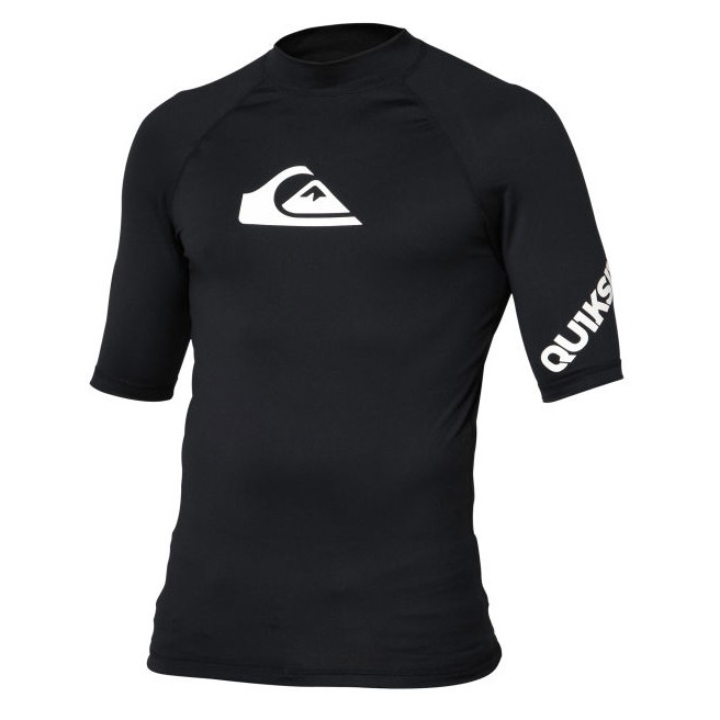 Quiksilver All Time Short Sleeve Mens Rash Guard, Black-White, medium