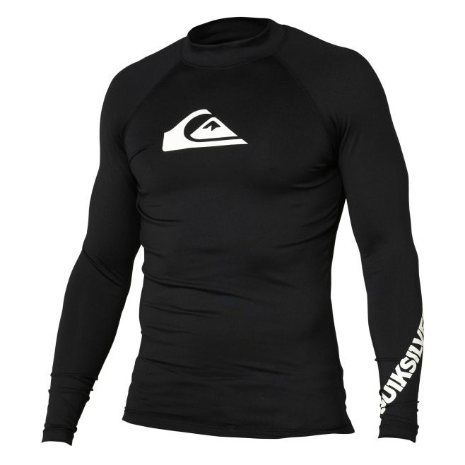 Quiksilver All Time Long Sleeve Mens Rash Guard, Black-White, medium