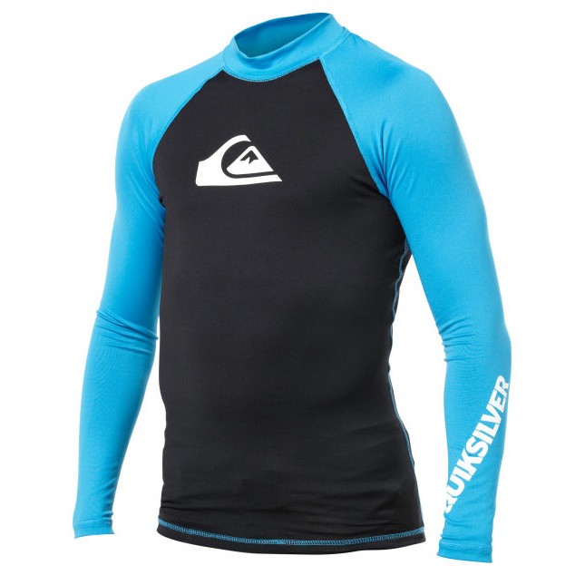 Quiksilver All Time Long Sleeve Mens Rash Guard, Cyan, swatch