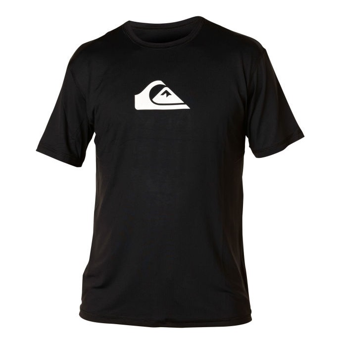 Quiksilver Solid Streak Short Sleeve Mens Rash Guard, Black-White, swatch