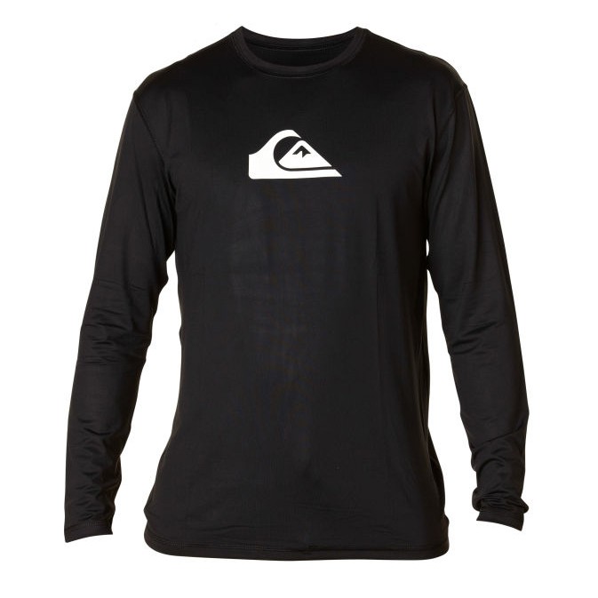 Quiksilver Solid Streak Long Sleeve Mens Rash Guard, Black-White, medium