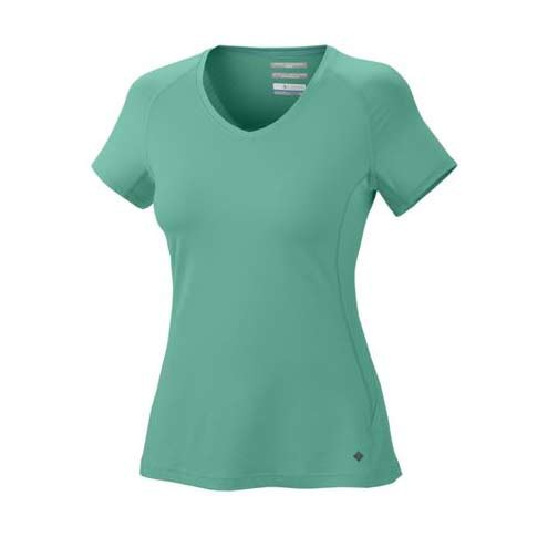 Columbia Total Zero S/S V-Neck Womens T-Shirt, Glaze Green, swatch