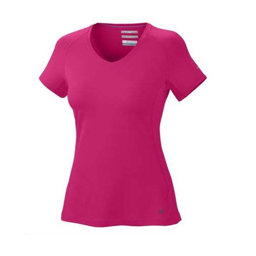 Columbia Total Zero S/S V-Neck Womens T-Shirt, Bright Rose, medium