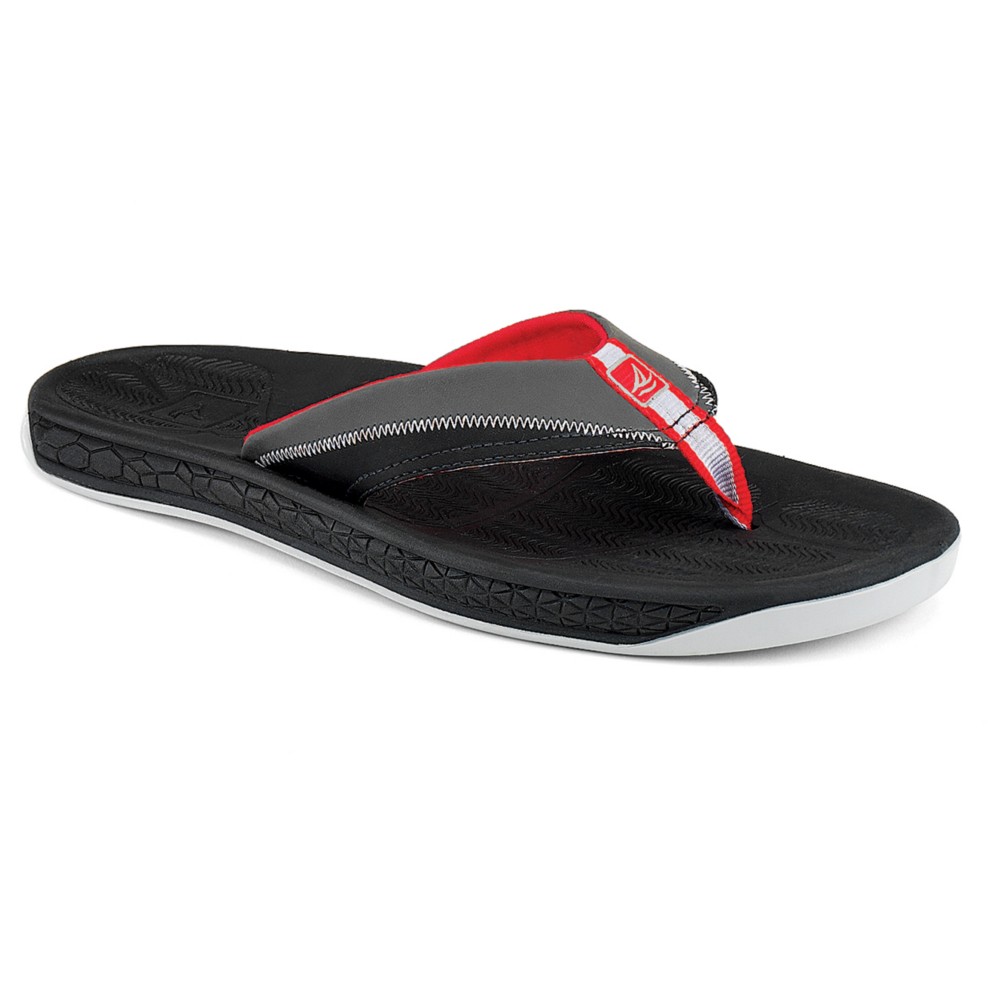 Sperry Sea Kite Leather Mens Flip Flops, Black, medium