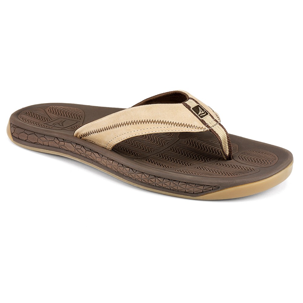 Sperry Sea Kite Leather Mens Flip Flops, Brown, swatch