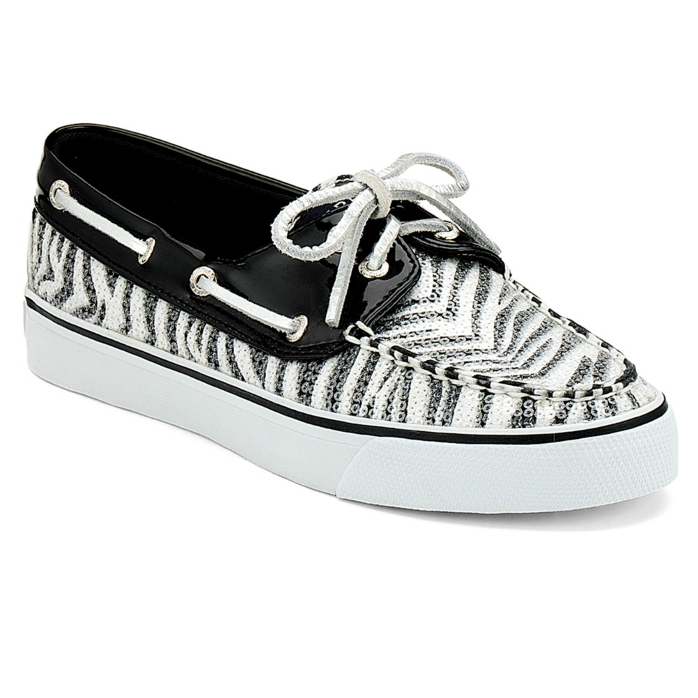 Sperry Bahama 2-Eye Womens Shoes, Black-White, medium