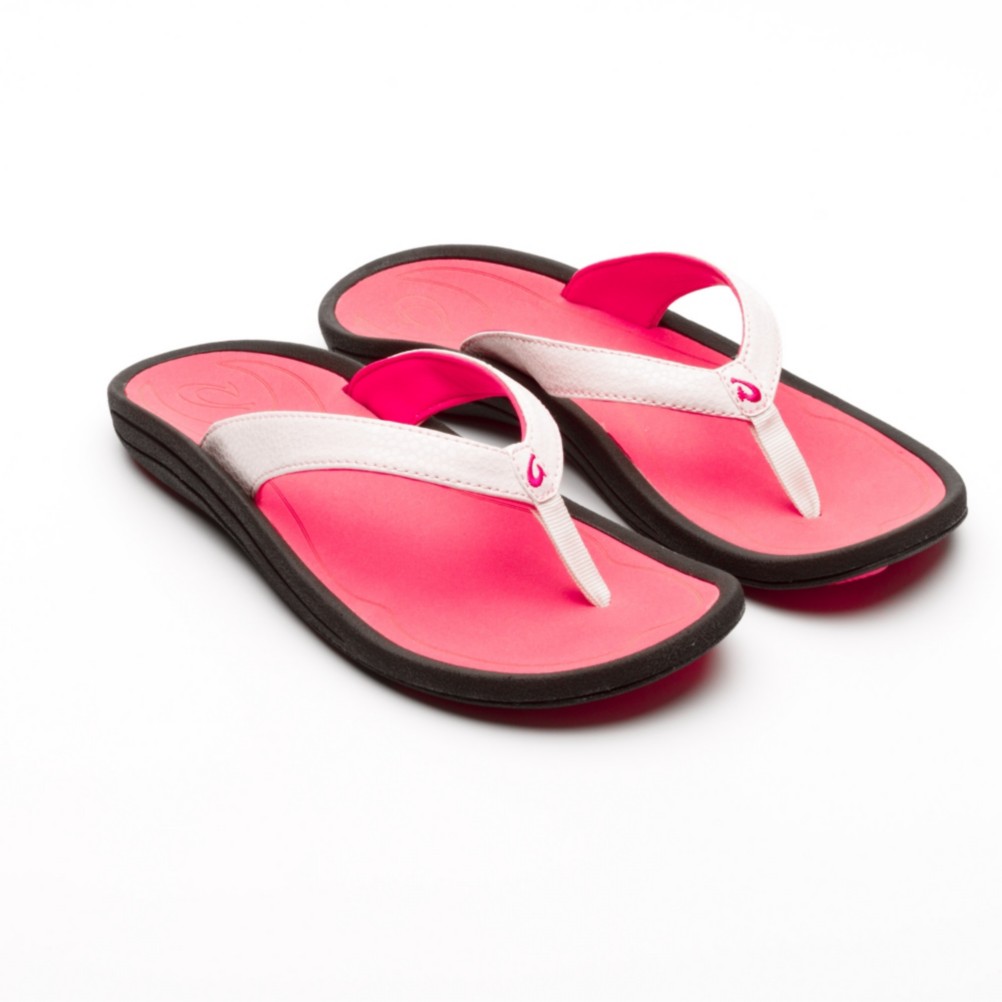 Olukai Kulapa Kai Womens Flip Flops, Bleached Shell-Dark Coral, medium