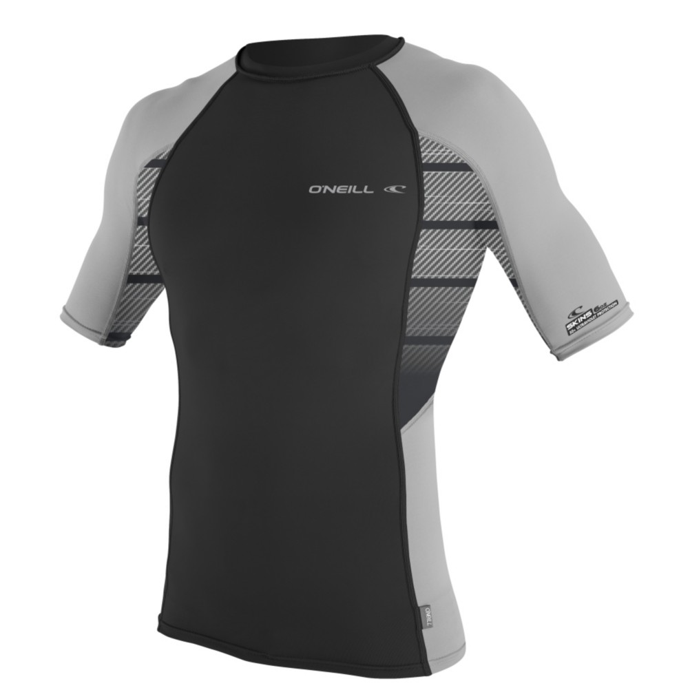 O'Neill Skins Graphic Short Sleeve Mens Rash Guard, Black-Flint-Flint, medium