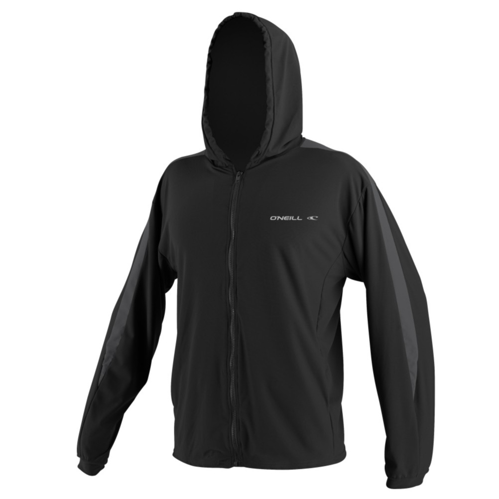 O'Neill 24/7 Tech Long Sleeve Zip Hoodie Mens Rash Guard, Black-Smoke-Black, medium