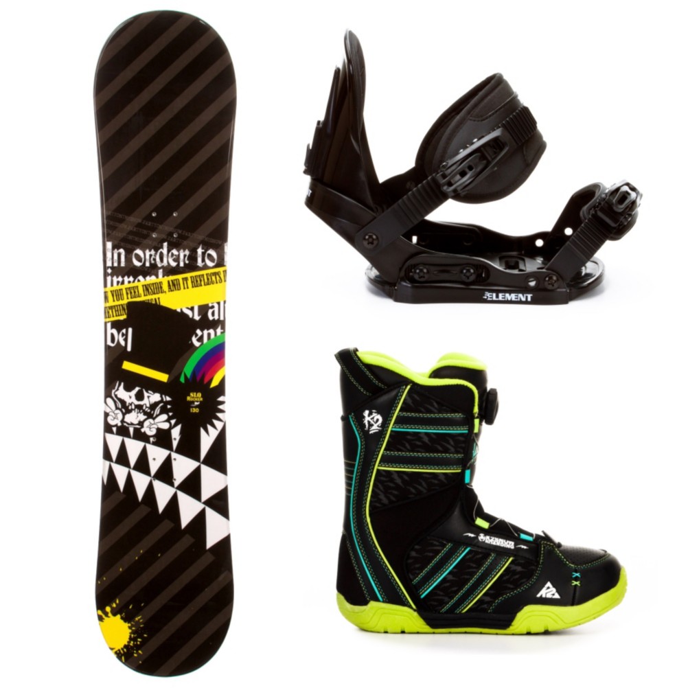 SLQ Black Rainbow Kids Complete Snowboard Package 2013, , medium