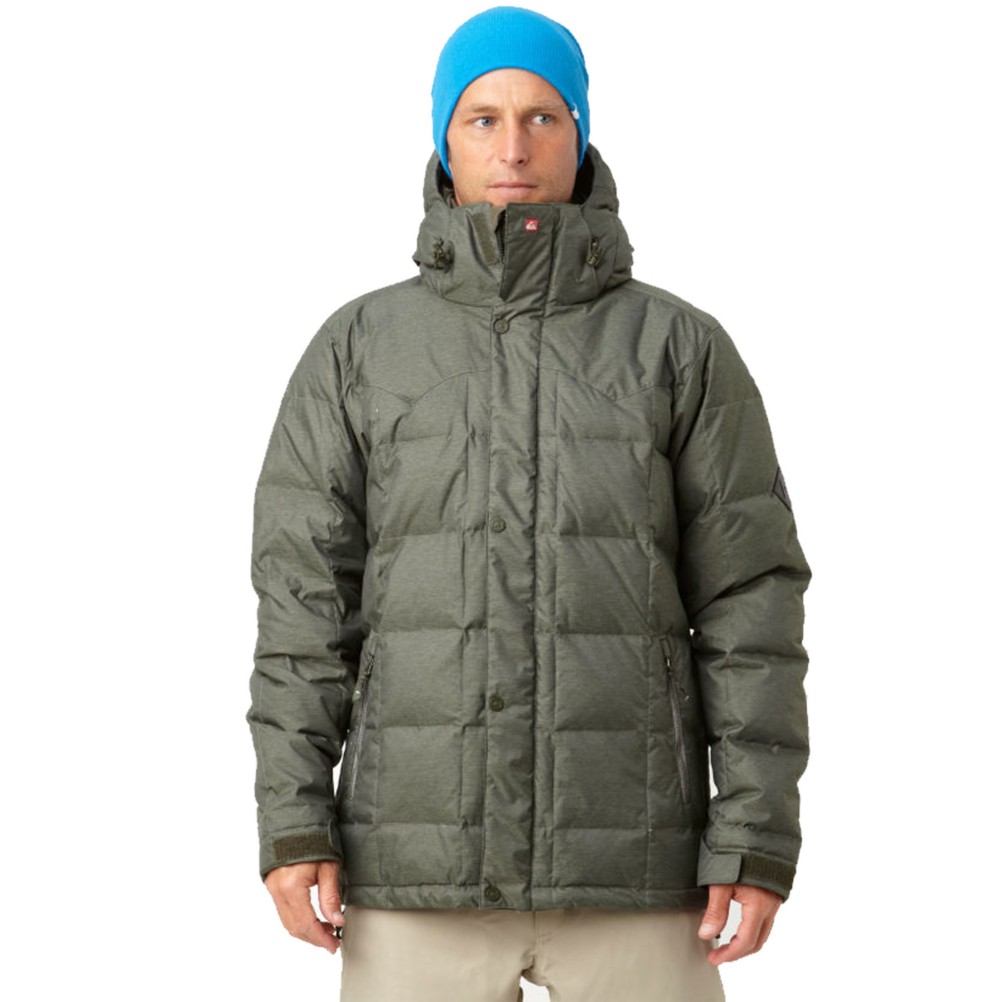 Quiksilver Caiman Down Mens Insulated Snowboard Jacket, Army Green, medium