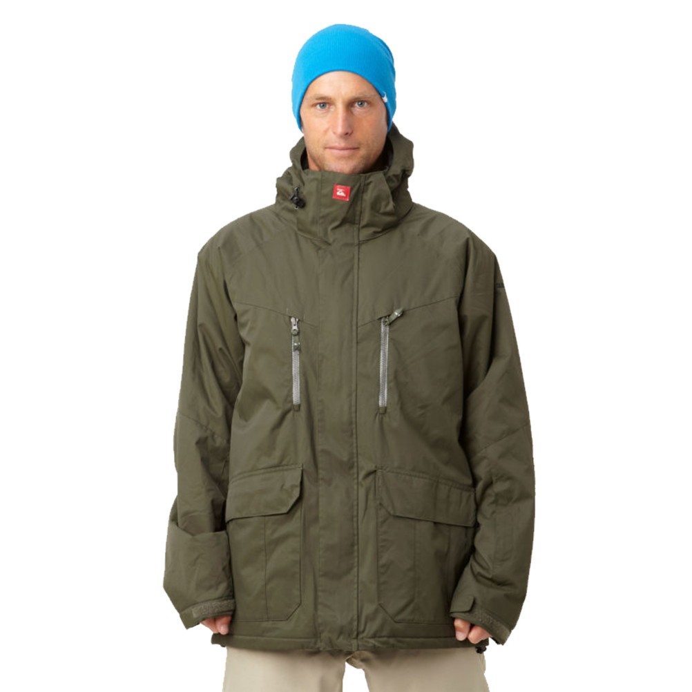 Quiksilver Piranha 5K Mens Shell Snowboard Jacket, Army Green, medium