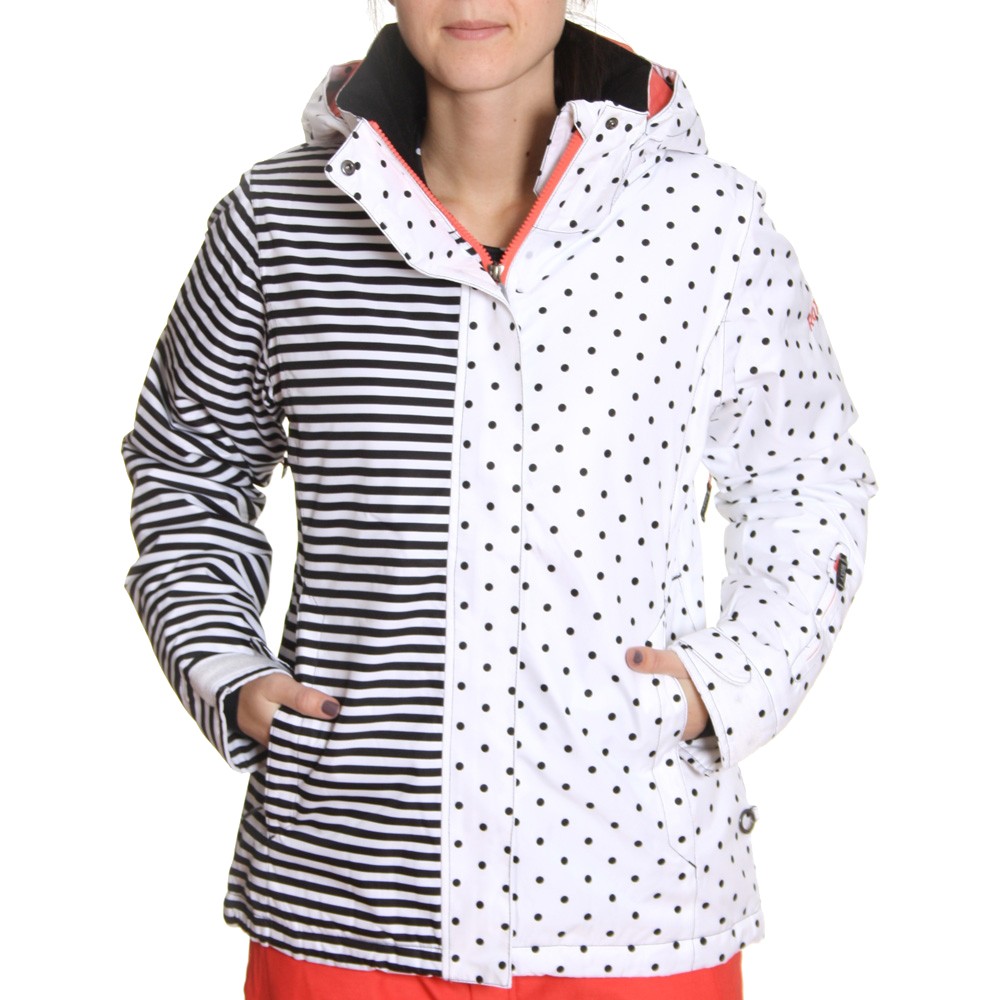 Roxy Jet Womens Insulated Snowboard Jacket, Black-White Stripes And Dots, medium