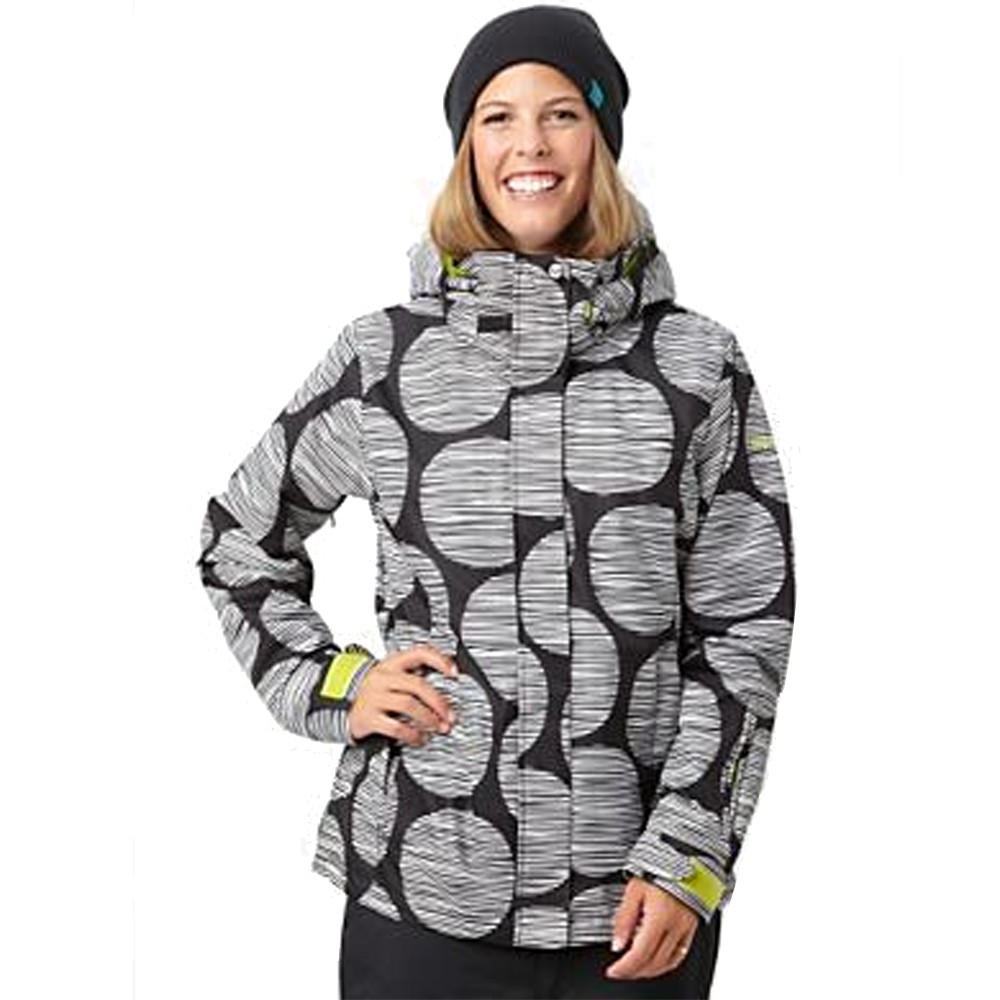 Roxy Jet Womens Insulated Snowboard Jacket, Black-White Follow The Sun, medium
