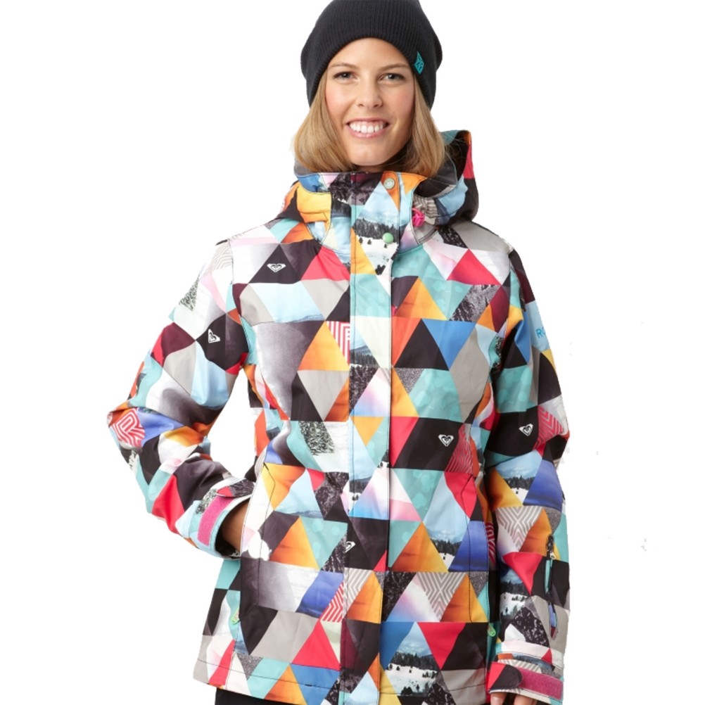 Roxy Jet Womens Insulated Snowboard Jacket, White Geometric Photoprint, swatch