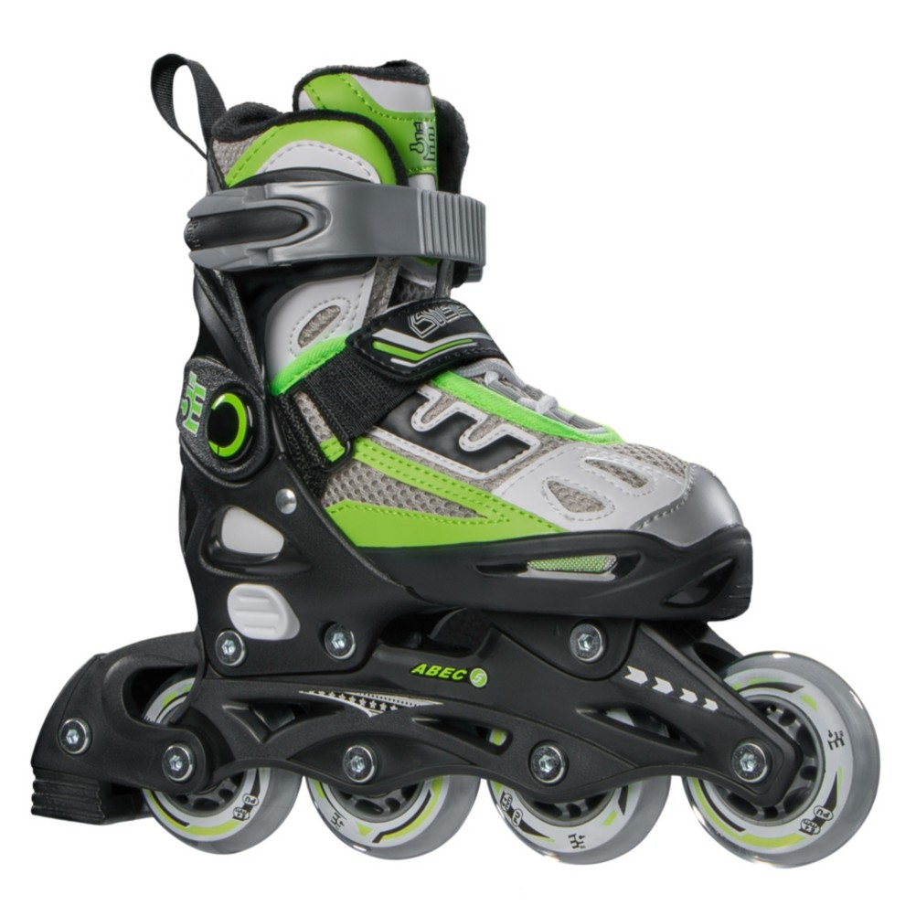 5th Element B2-100 Adjustable Kids Inline Skates, Black-Green, 256