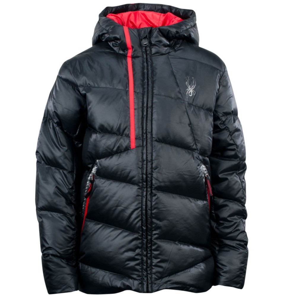 Spyder Upside Down Boys Ski Jacket, Black-Red, swatch