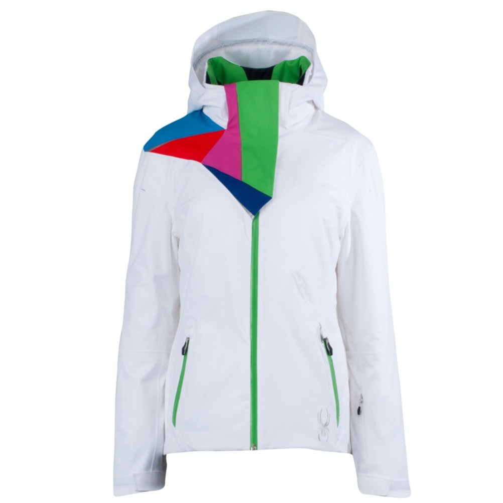 Spyder Power Womens Insulated Ski Jacket, White-Classic Green, swatch