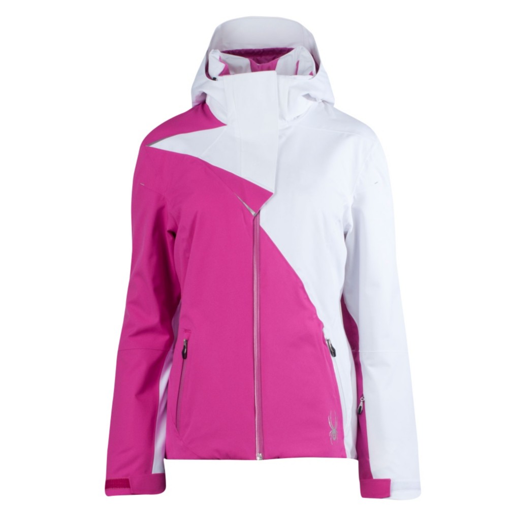 Spyder Power Womens Insulated Ski Jacket, Sassy Pink-White, swatch