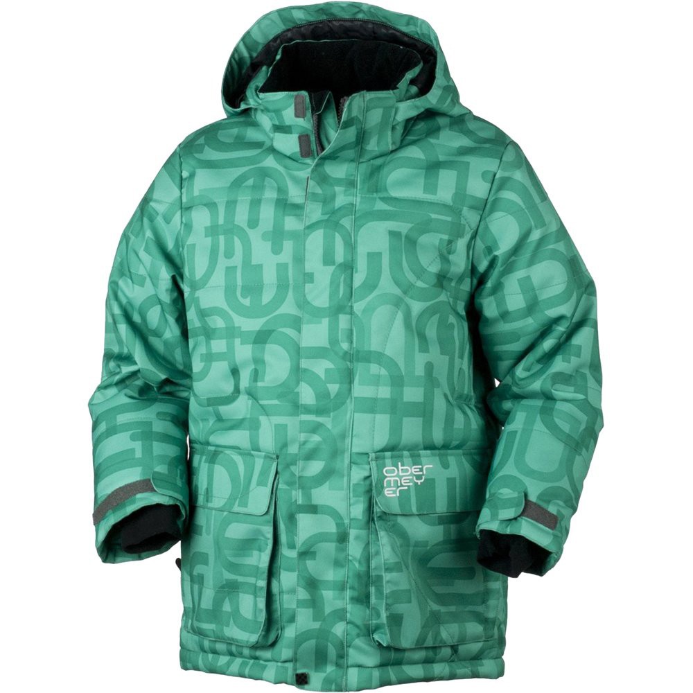 Obermeyer Oracle Parka Boys Ski Jacket, Pool Green Scramble Print, swatch