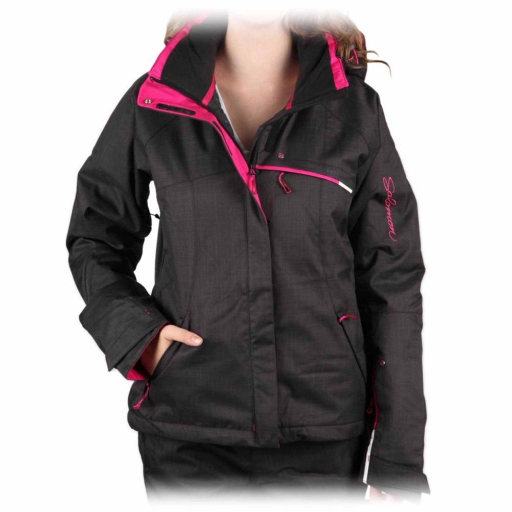 Salomon Express Womens Insulated Ski Jacket, Black-Fancy Pink-White, medium
