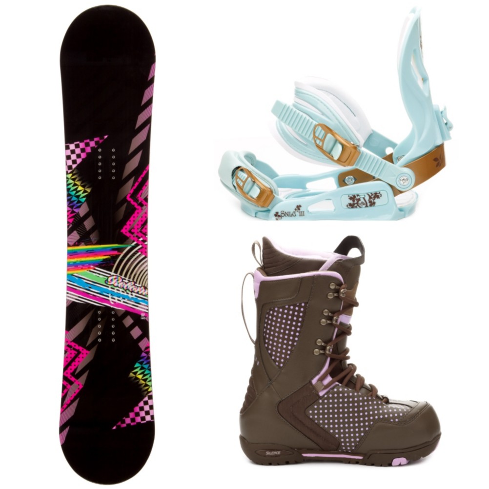 SLQ Reborn Black Hybrid Womens Complete Snowboard Package, 8.0, swatch