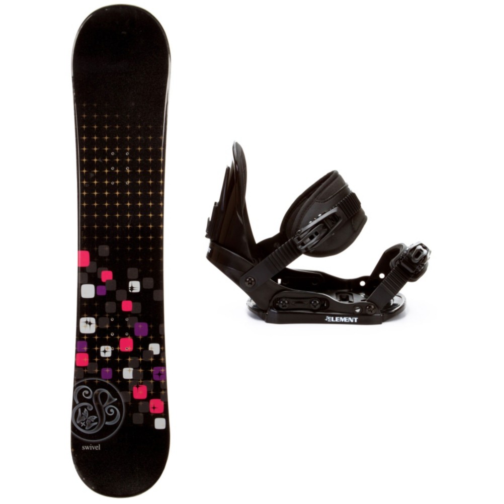 Swivel Sparkle Black Girls Snowboard and Binding Package, , medium