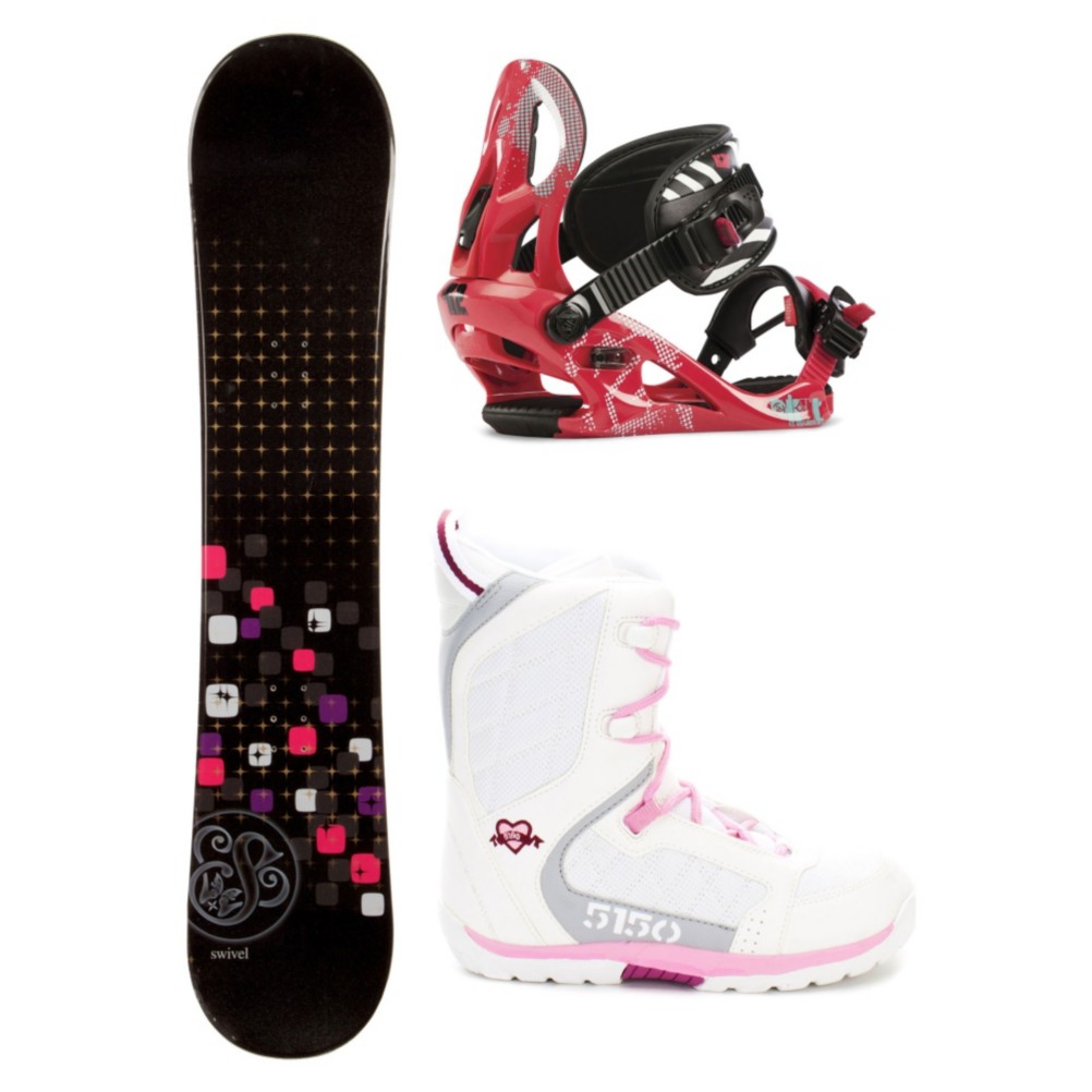 Swivel Sparkle Black Girls Complete Snowboard Package, , medium