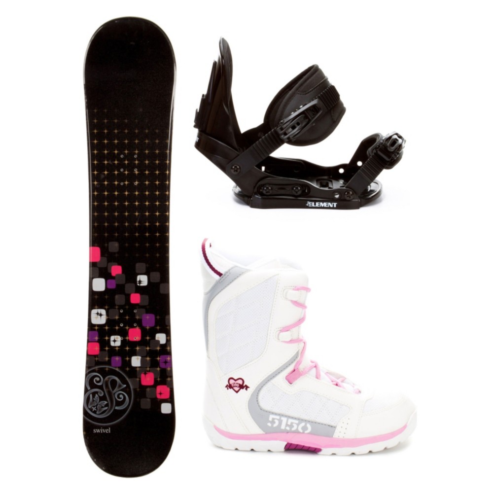Swivel Sparkle Black Girls Complete Snowboard Package, , medium
