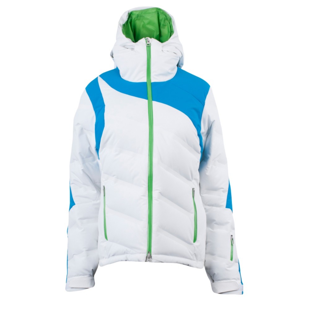 Spyder Aphrodite Womens Insulated Ski Jacket, White-Coast-Green Flash, swatch