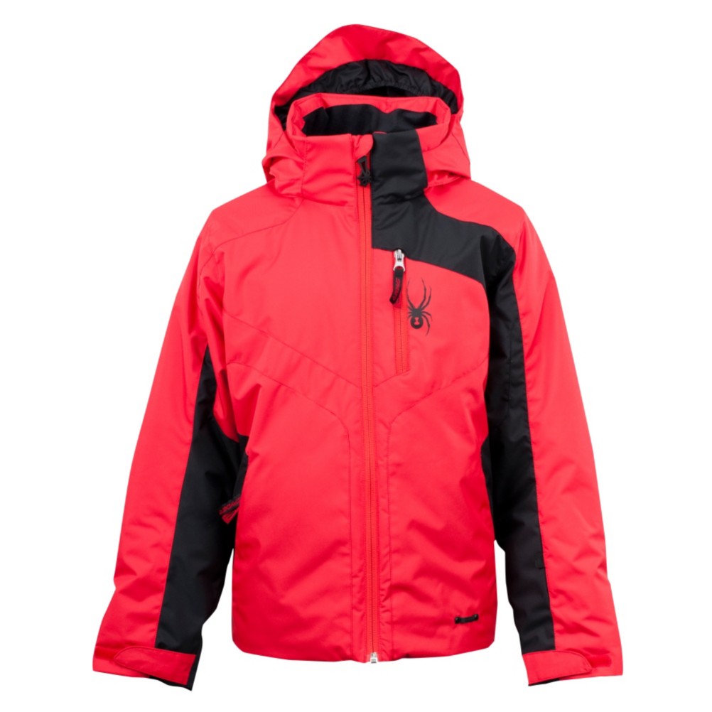 Spyder Defender Boys Ski Jacket, Red-Black, swatch
