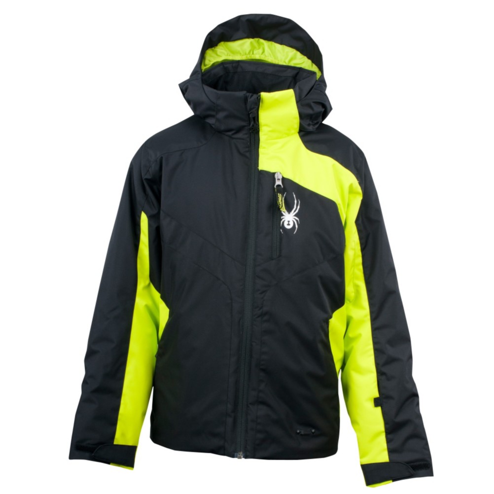 Spyder Defender Boys Ski Jacket, Black-Sharp Lime, medium