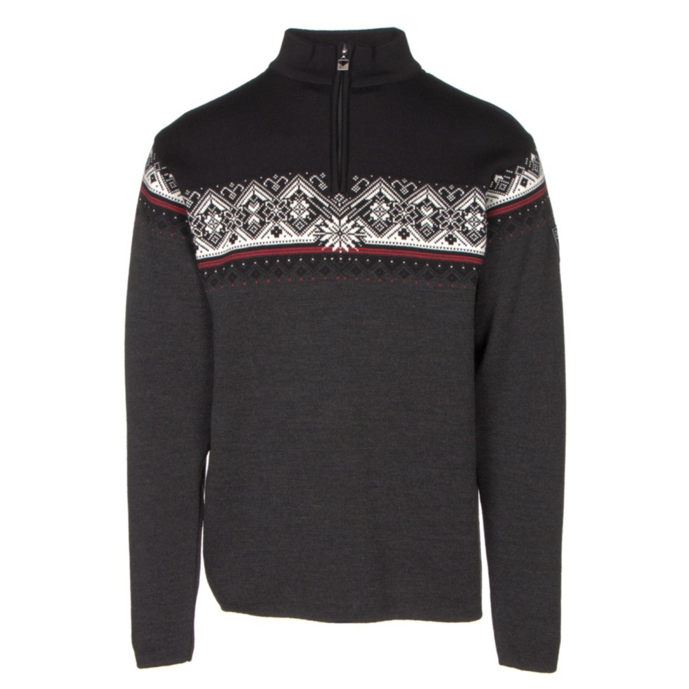 Dale Of Norway St Moritz Masculine Mens Sweater, Dark Charcoal-Raspberry-Black-, 256