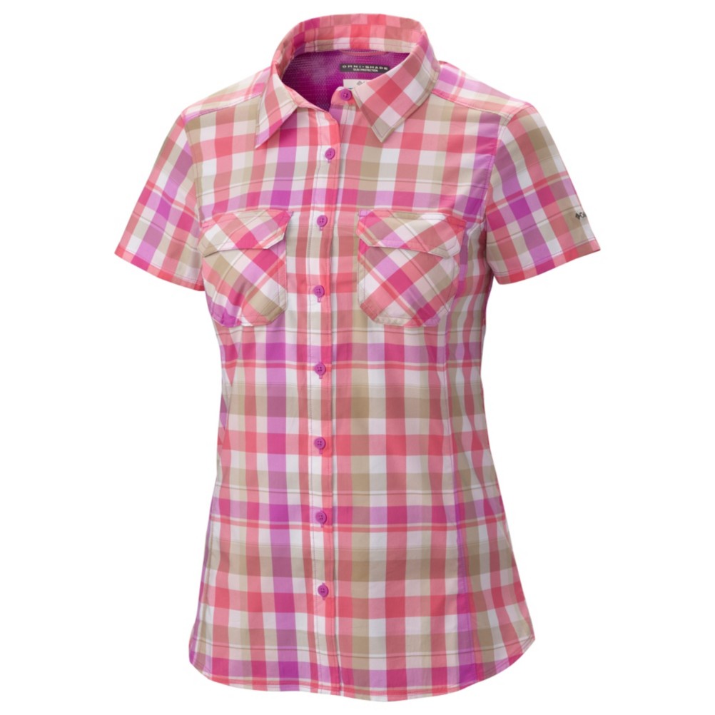 Columbia Saturday Trail III Short Sleeve Womens Shirt, Foxglove Plaid, 256