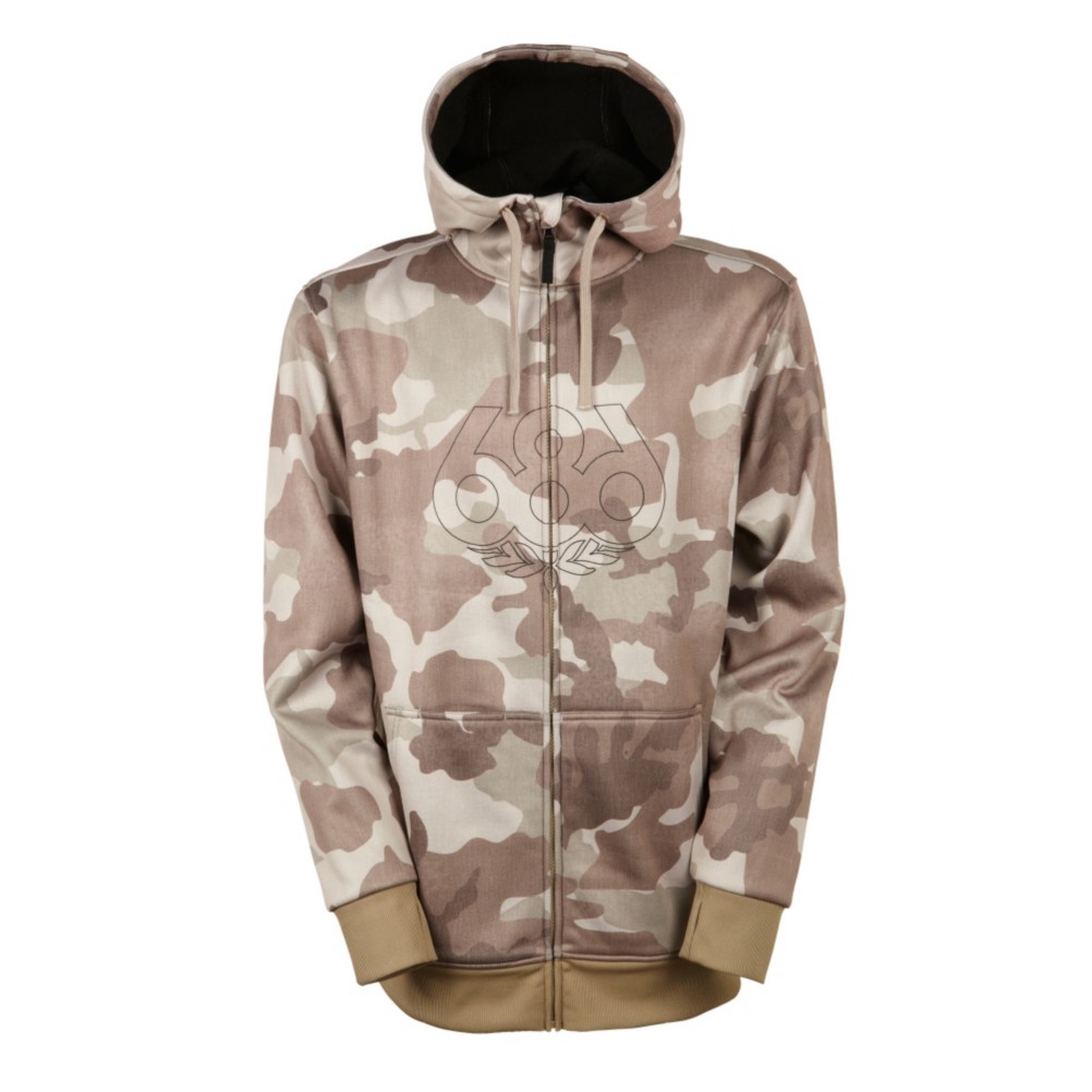 686 Icon Bonded Zip Fleece Mens Hoodie, Khaki Camo, 256