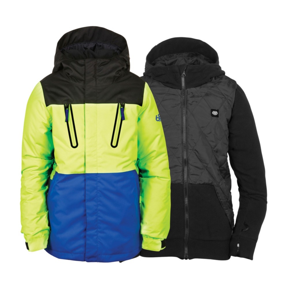 686 Smarty Merge Boys Snowboard Jacket, Mantis Green Colorblock, 256