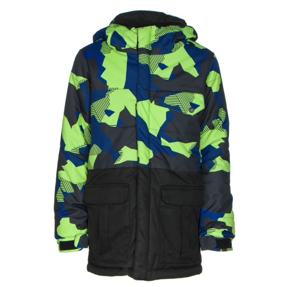 686 Onyx Insulated Boys Snowboard Jacket, Mantis Green Geo Camo Colorblock, 256