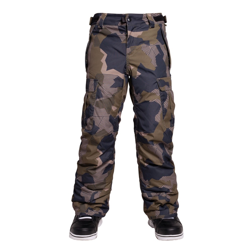 686 All Terrain Insulated Kids Snowboard Pants, Olive Geo Camo, 256