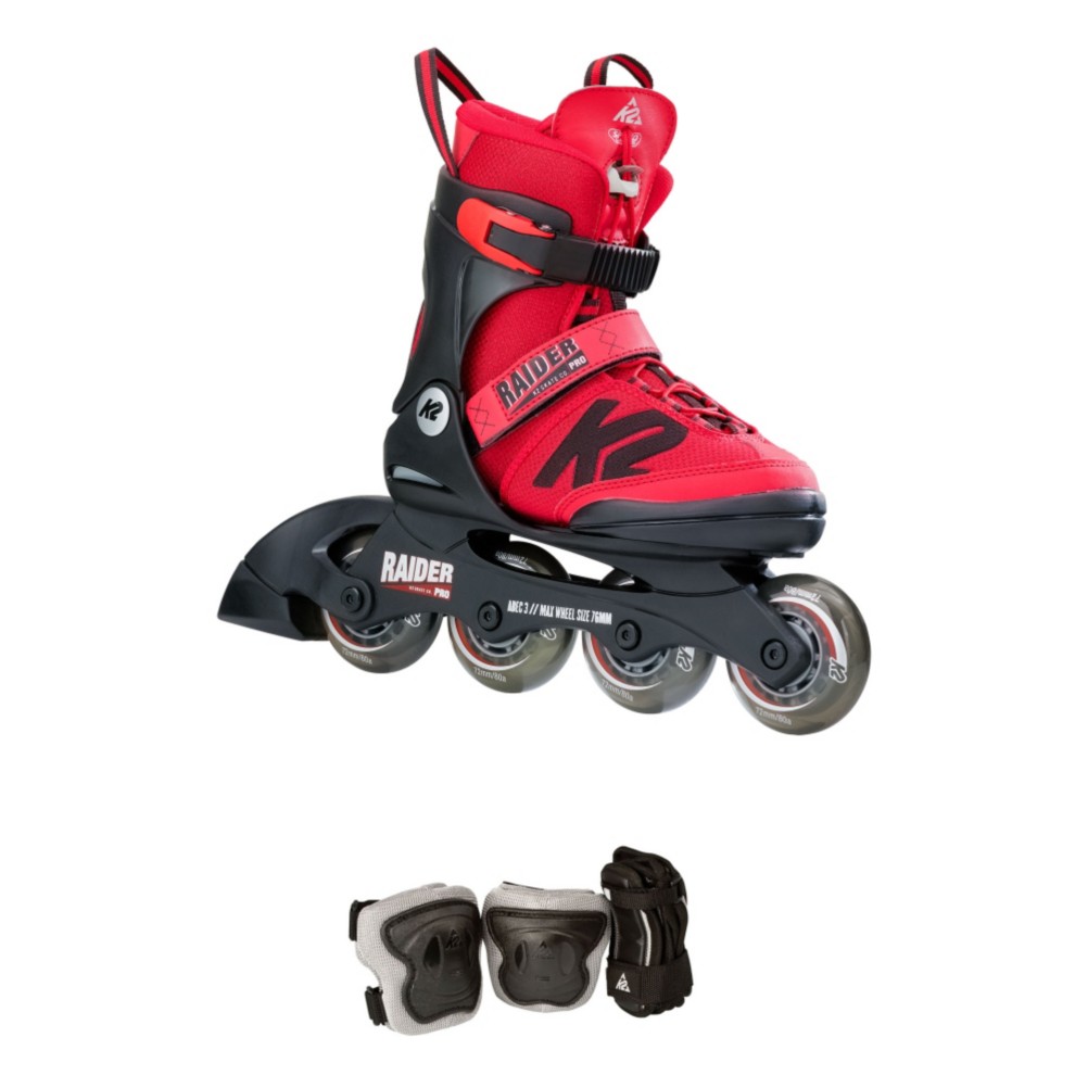 K2 Raider Pro Pack Adjustable Kids Inline Skates 2017, Red, 256