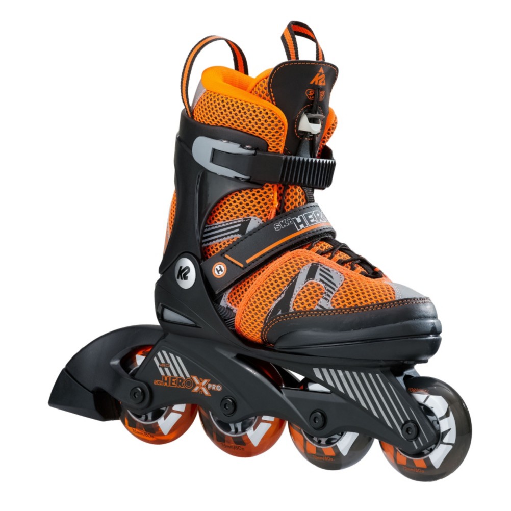 K2 Sk8 Hero X Pro Adjustable Kids Inline Skates 2017, Black-Orange, 256