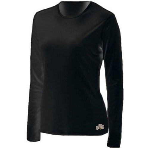 Hot Chillys PeachSkin Crewneck Womens Long Underwear Top, Black, medium